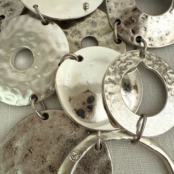 Chicos Hammered Disc Bib Necklace 17 to 20in Silver Tone Statement Chain - Picture 10 of 15